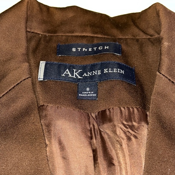 Anne Klein Stretch Brown High Hip Single Breasted One Button Blazer Peak Lapel S - Picture 3 of 9